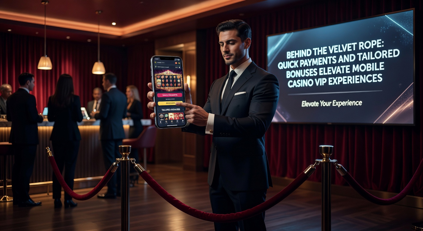 Close-up of a VIP player's hand holding a smartphone, with overlaid graphics showing rapid transaction arrows, personalized bonus pop-ups, and tiered loyalty badges in a high-end casino ambiance