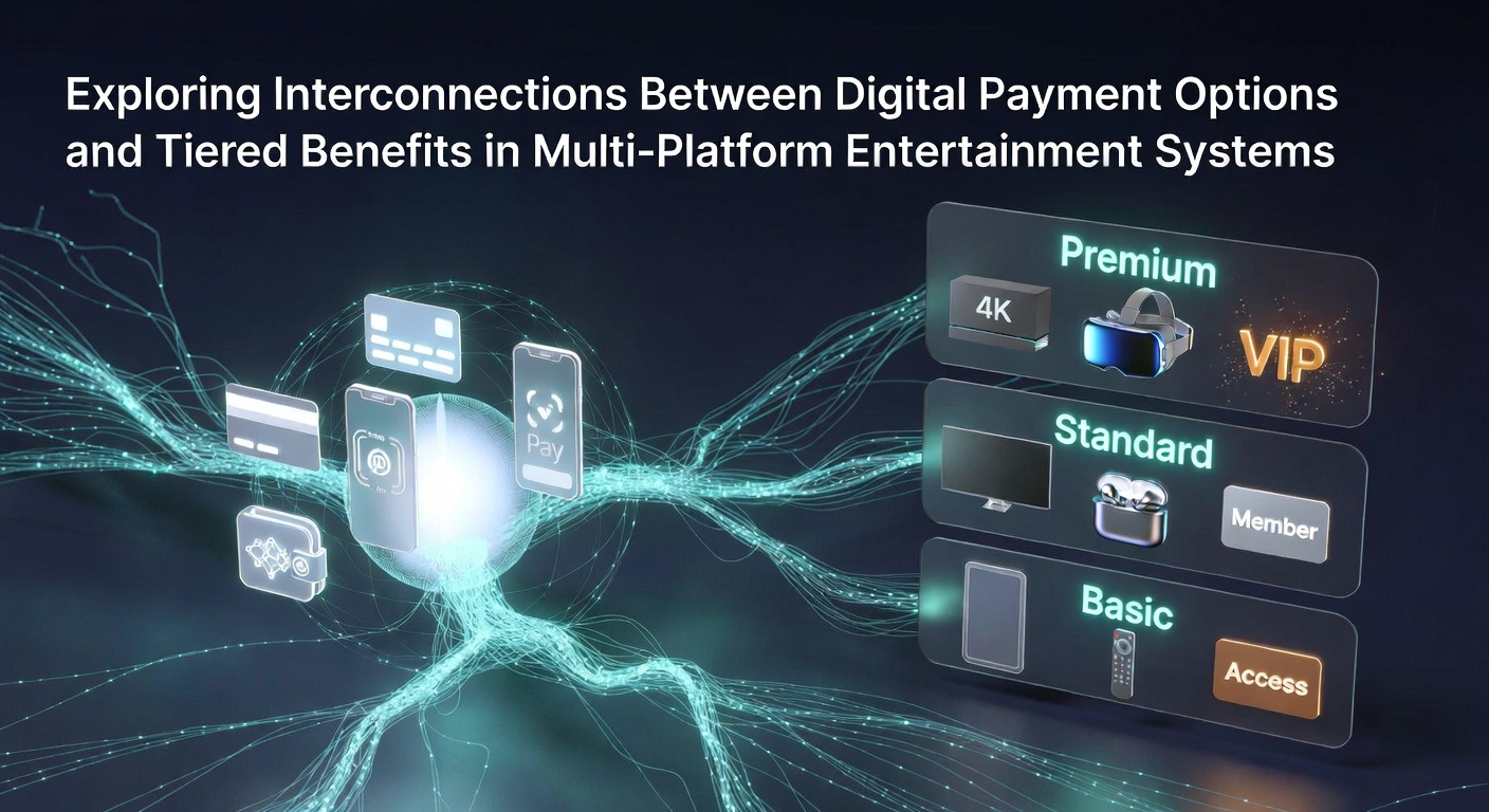 Digital payment interfaces connecting various entertainment platforms with tiered reward indicators