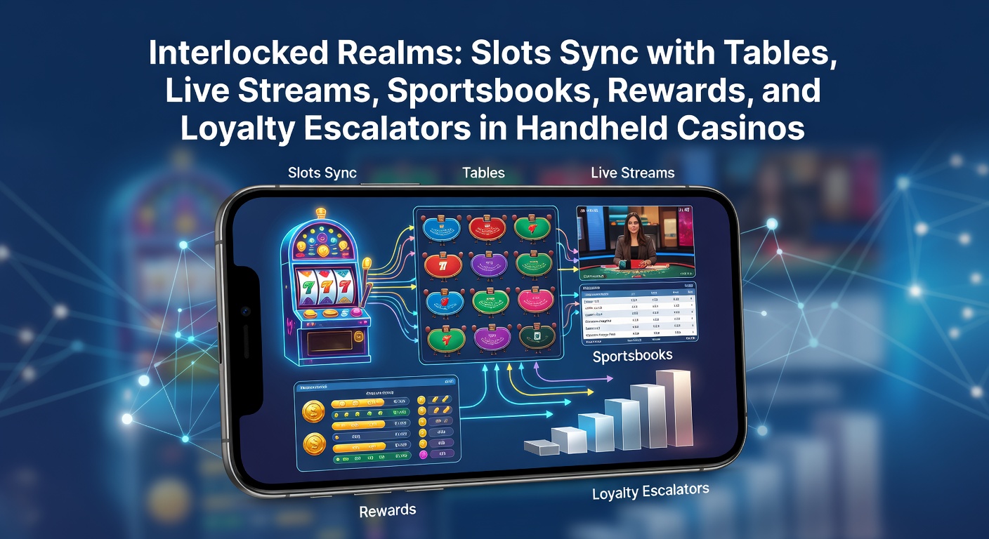 Mobile casino app interface showing synced slots, tables, and sportsbook sections with loyalty progress bar glowing in the background