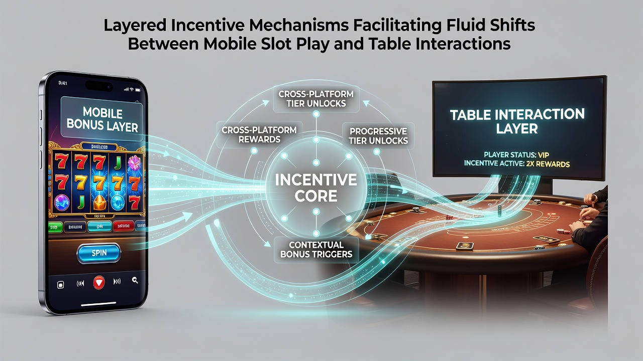 Infographic illustrating reward flow from mobile slots through table games into live streams and sports betting markets