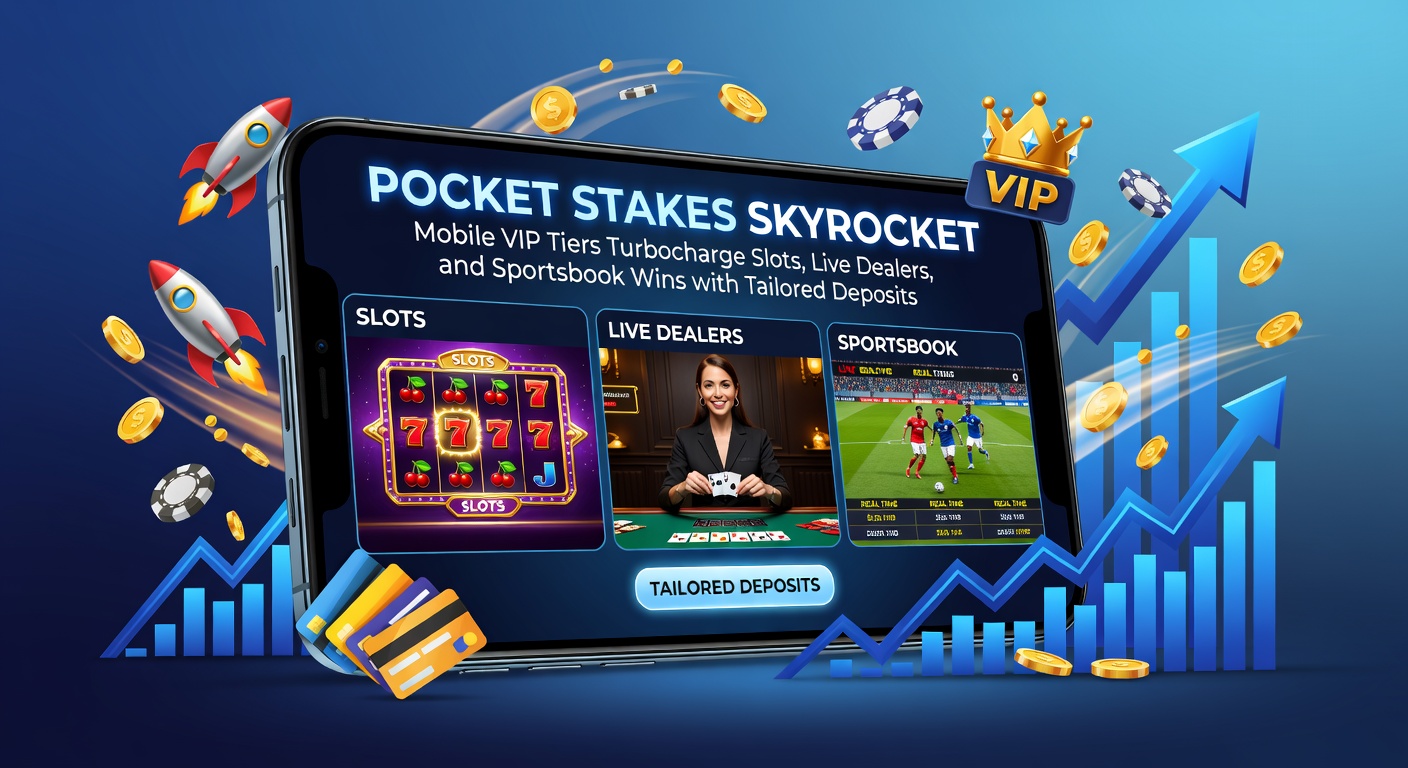 Smartphone screen showing vibrant mobile casino app with VIP tier progress bar, slot reels spinning, and deposit prompts for tailored bonuses