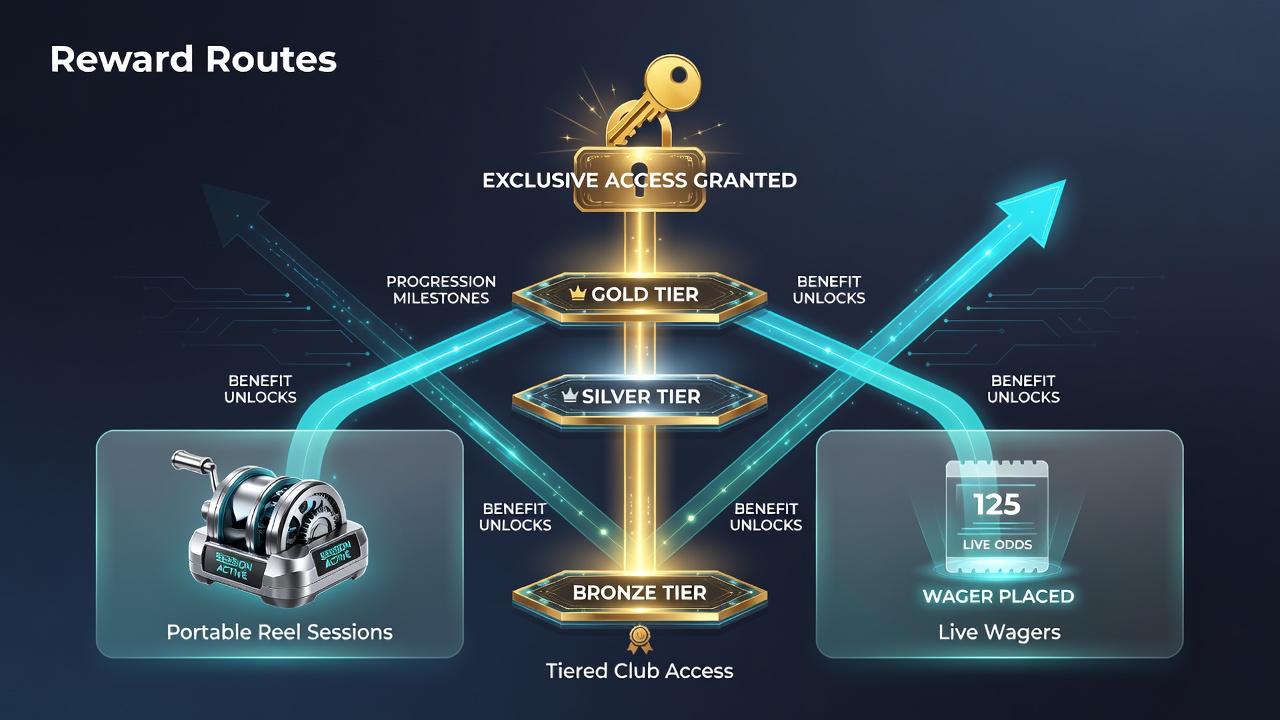 Mobile device displaying slot reels and live betting interface with loyalty tier indicators