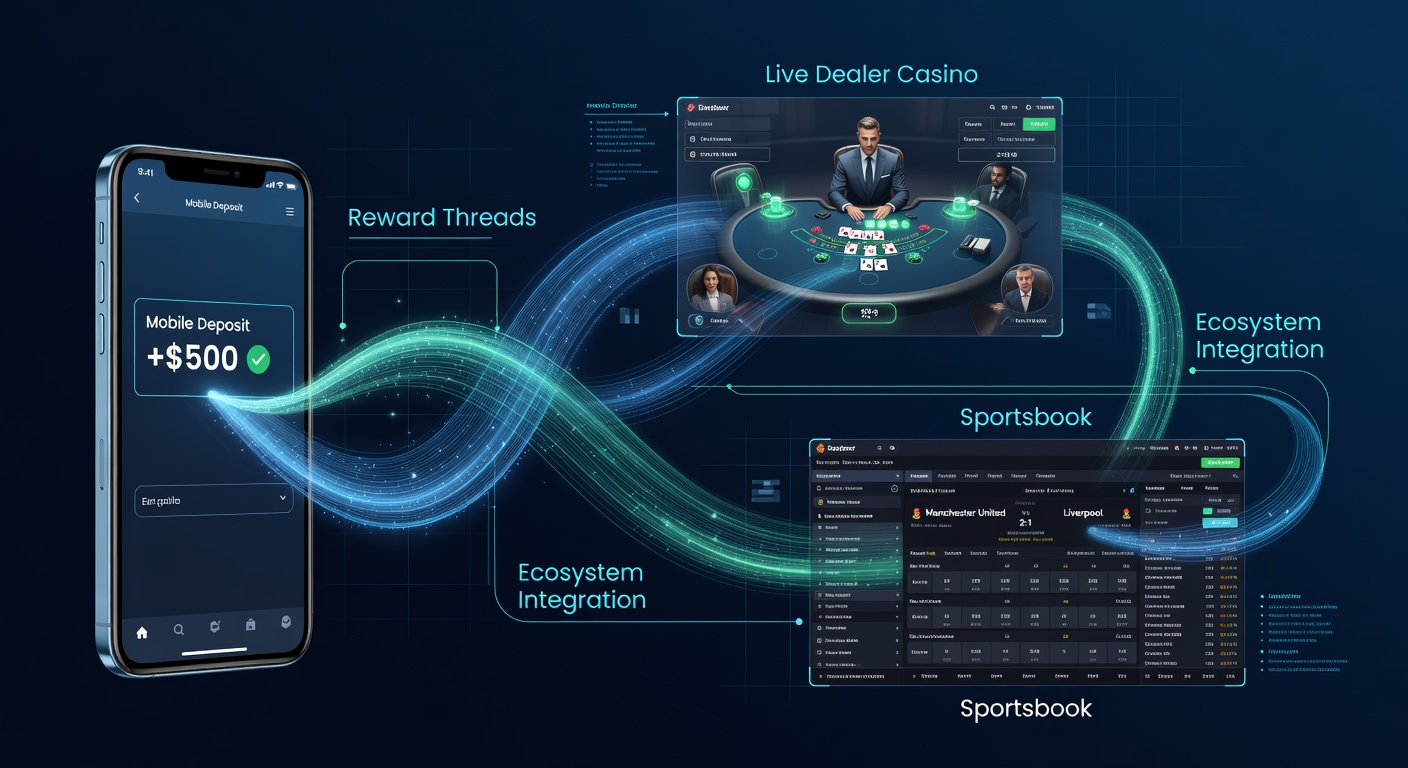 Diagram showing mobile deposit flows into casino reward systems
