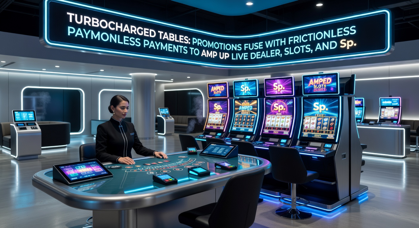 Close-up of a live dealer shuffling cards at a blackjack table, overlaid with sportsbook match visuals, slot reels, and glowing payment confirmation notifications